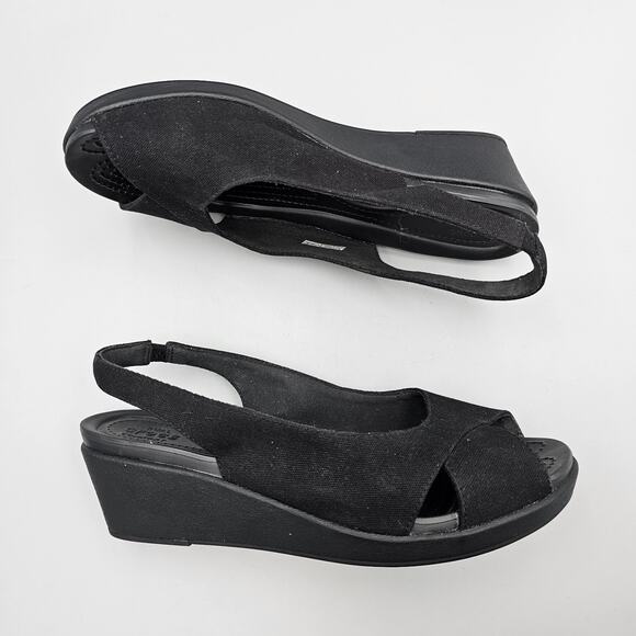 Crocs Womens Size 9 US VGC Leigh Ann Black Sling Back Wedge Dual Comfort Sandals - Picture 6 of 8